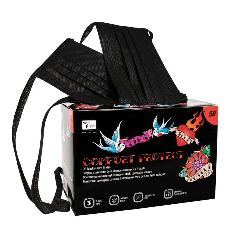 Surgical Mask for Tattoo Artists || Black || with ribbons for tying