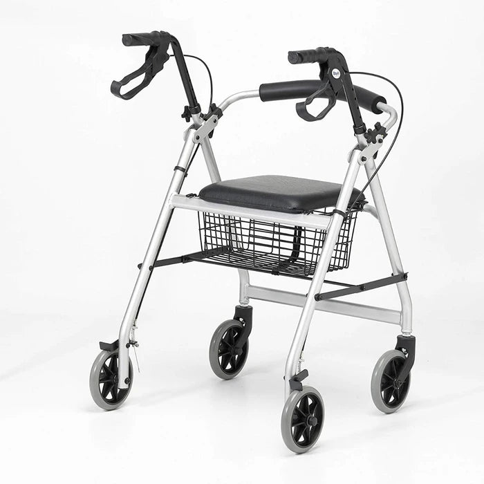 Rollator with Seat || Lightweight and Foldable || Silver Grey