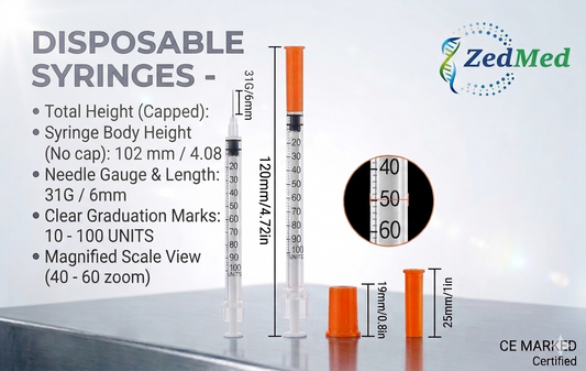 31G || 0.3ml Disposable Single-use Syringe and Needle || 1/4", 6mm