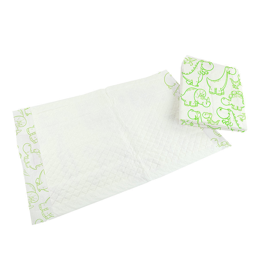 Disposable Baby Underlays || 40 x 60 cm - Dinosaurs print in Green || Pack of 50
