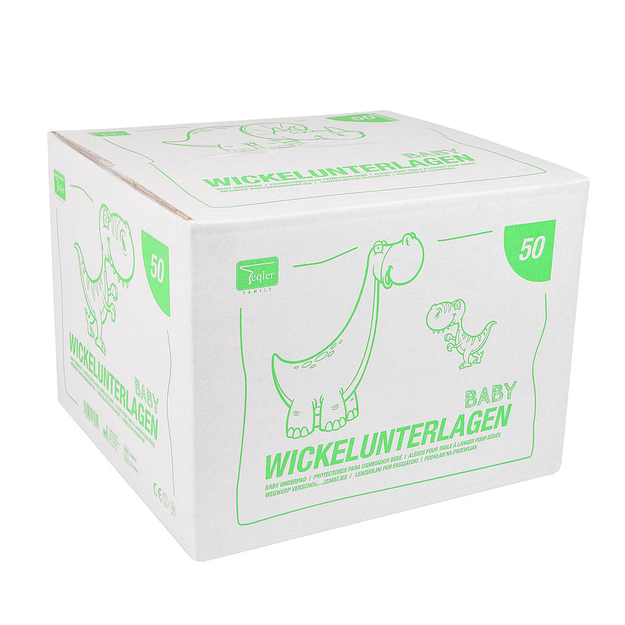 Disposable Baby Underlays || 40 x 60 cm - Dinosaurs print in Green || Pack of 50