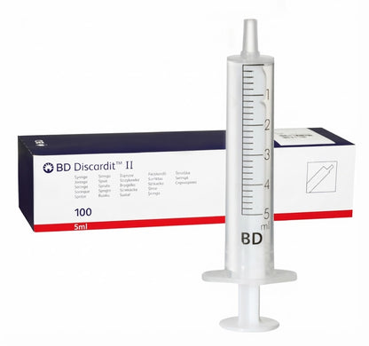 5ml BD Discardit Syringes || Sterile Luer Slip, 2-Part || Pack of 100