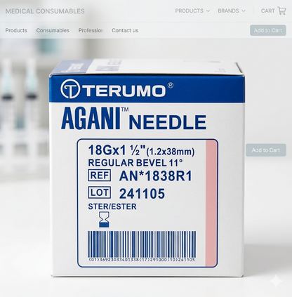 18G Terumo Agani Disposable Needles || Pink, 1-1/2", 1.2 x 38 mm || Pack of 100