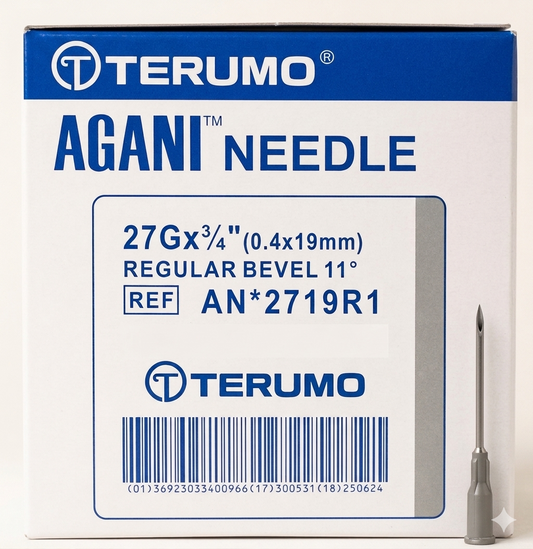 27G Terumo Agani Disposable Needles || Grey, 3/4", 0.4 x 19 mm || Pack of 100