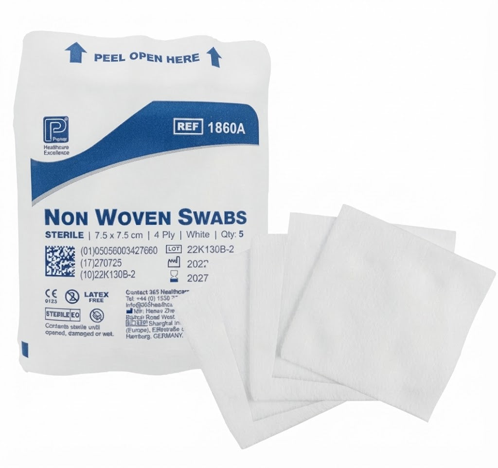 Premier Sterile Non Woven Dressing Swabs || 7.5cm x 7.5cm - 4 Ply || Pack of 5