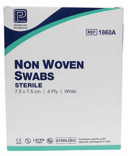 Premier Sterile Non Woven Dressing Swabs || 7.5cm x 7.5cm - 4 Ply || Pack of 5