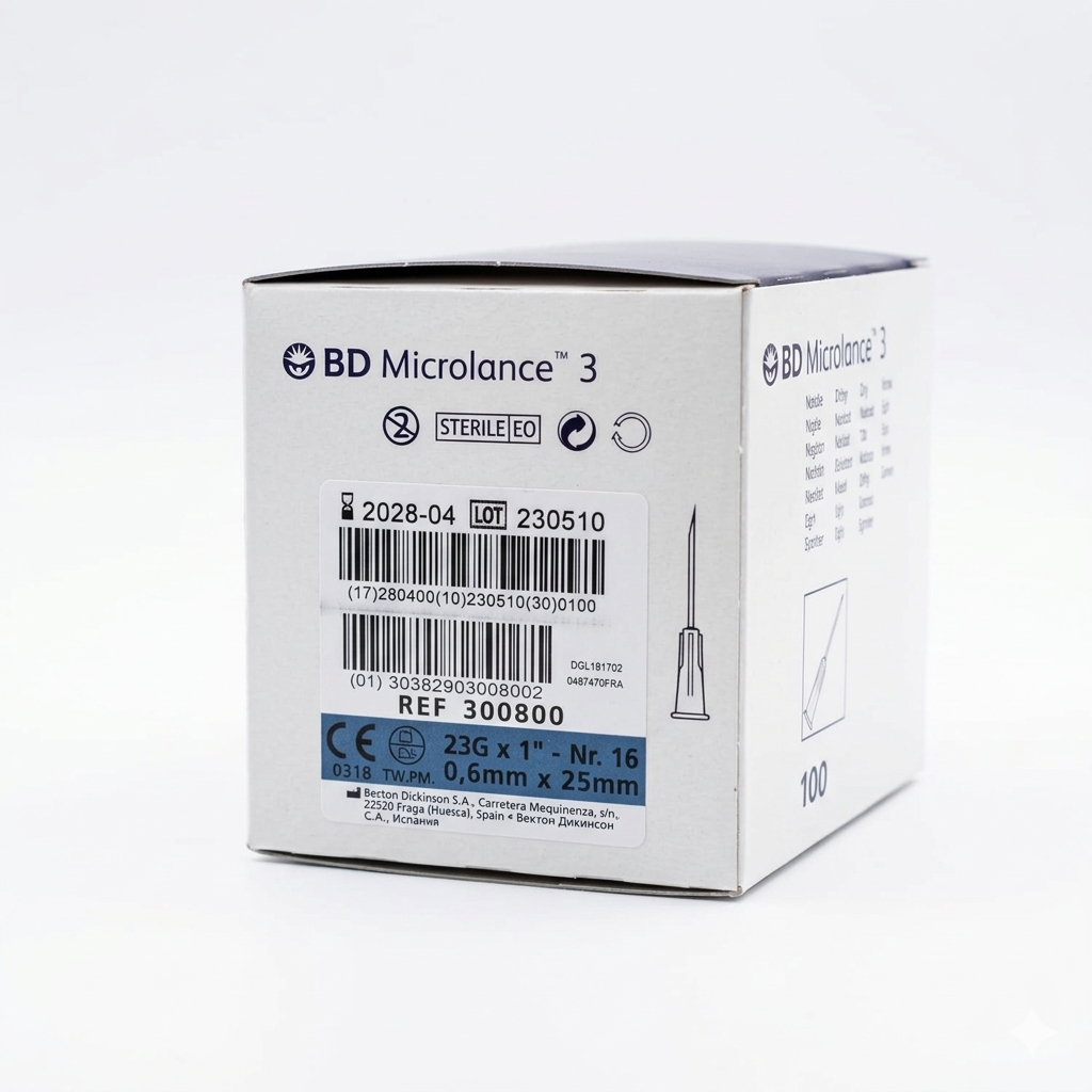 23G BD Microlance 3 Hypodermic Needles || 1", 0.6mm x 25mm || Standard, Blue || Pack of 100