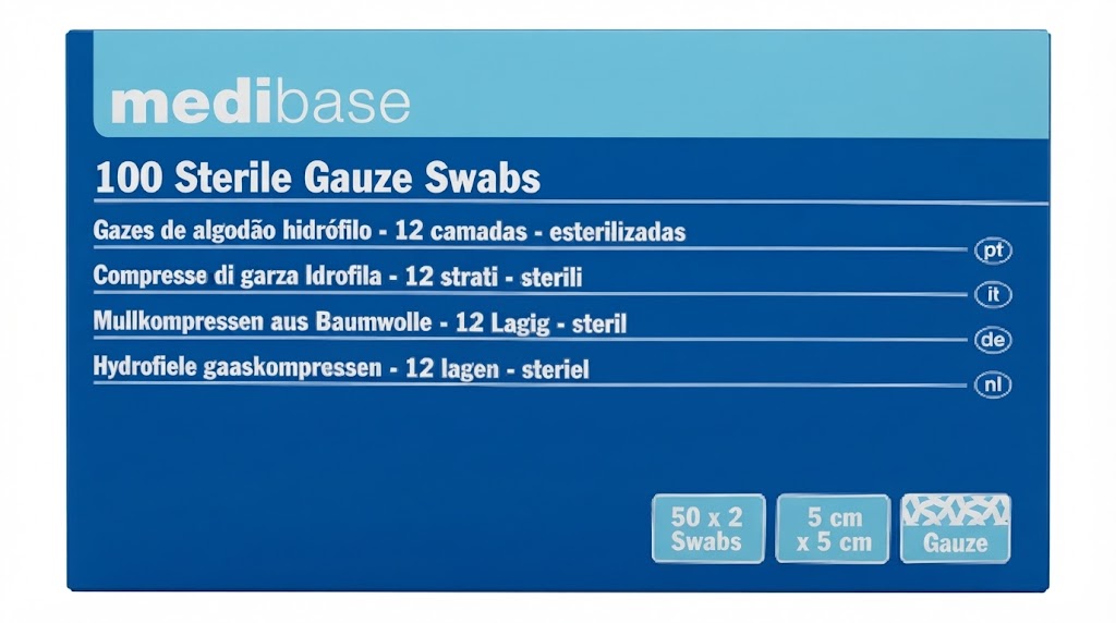 Sterile Gauze Swabs || 5cm x 5cm, 17-Thread, 12-Ply || Pack of 100