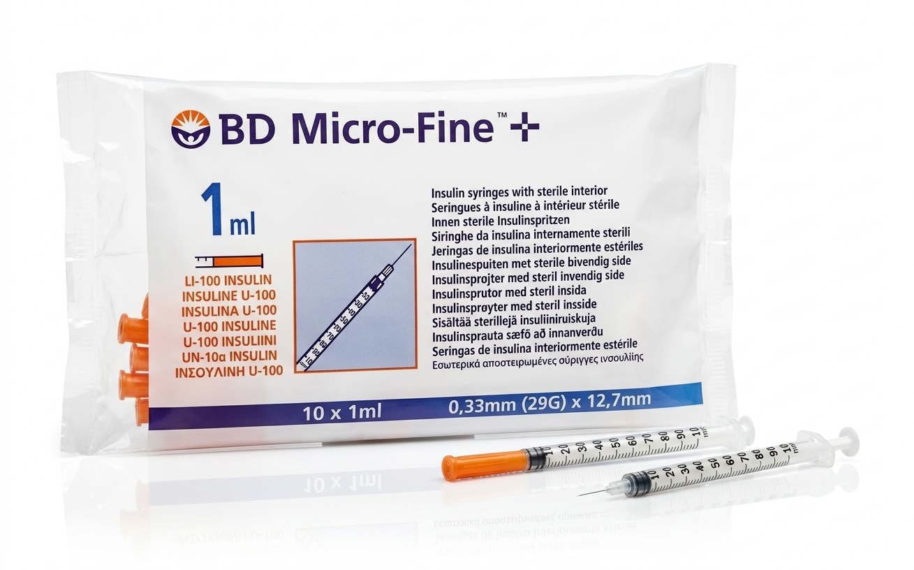 29G || 1ml Disposable Single-use Syringe and Needle, u100 || BD/Embecta (Ref: 324827) || 0.33mm x 12.7mm