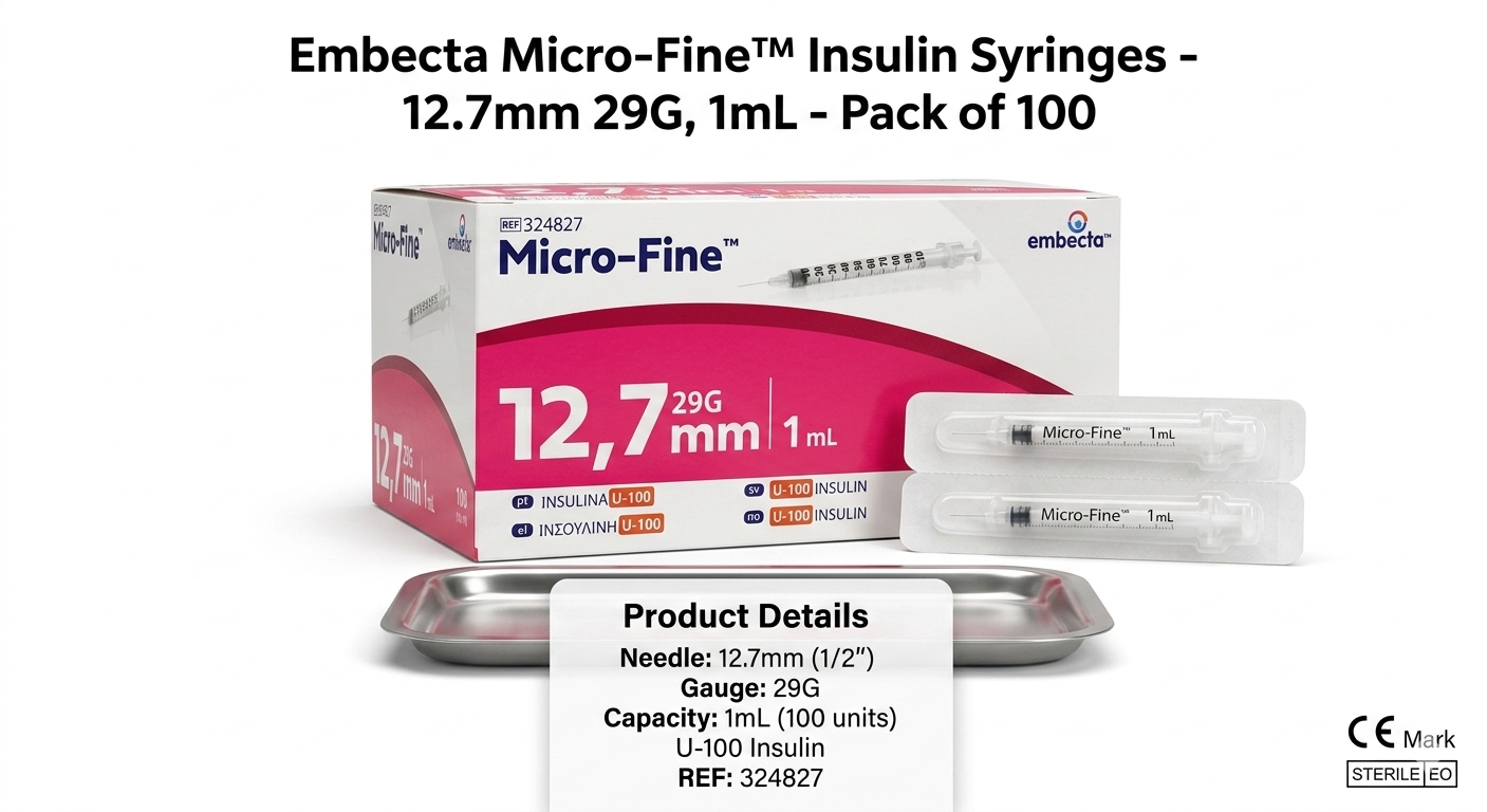 29G || 1ml Disposable Single-use Syringe and Needle, u100 || BD/Embecta || 0.33mm x 12.7mm