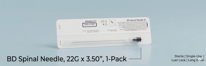 22G x 3.50" BD Quincke Spinal Needle -- (BD Ref: 405256)  || 0.7mm x 90mm || Pack of 25