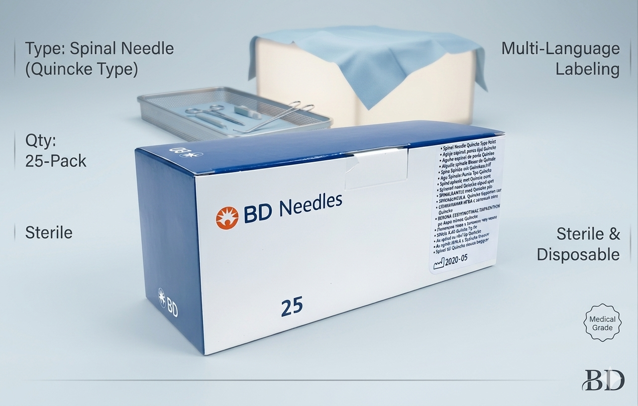 22G x 3.50" BD Quincke Spinal Needle -- (BD Ref: 405256)  || 0.7mm x 90mm || Pack of 25