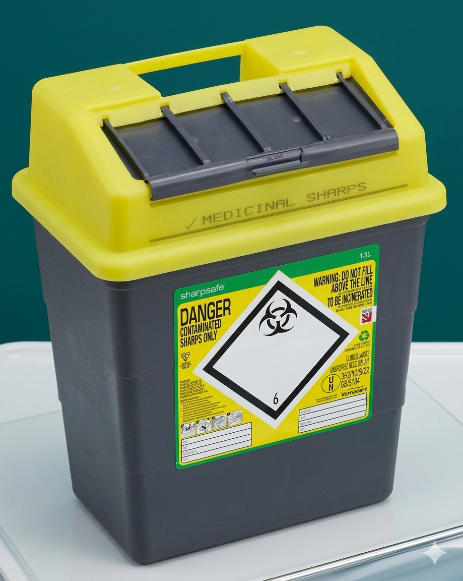 Sharpsafe® Grey Sharps Container Bins with Yellow Lid || Medical Waste Disposal