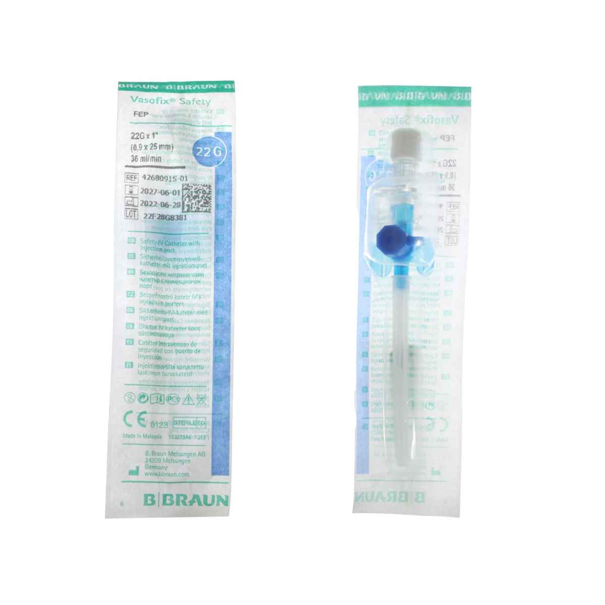 Braun Vasofix Safety IV Cannula 22G 0.9 x 25mm Blue