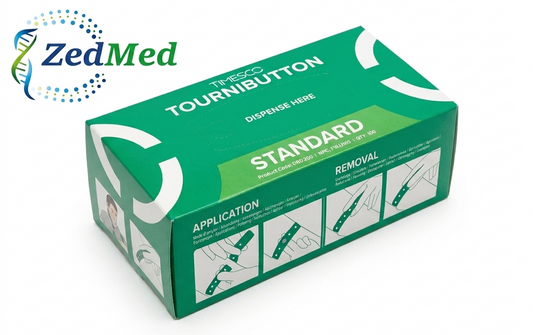 Standard Tourni Button Single Use Tourniquets with Dispenser Box || Pack of 100
