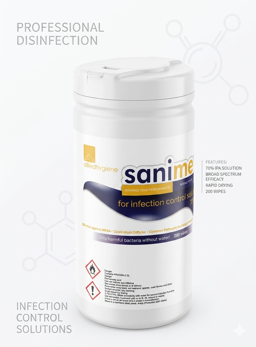 Sanimed Sanisafe 70% IPA Disinfectant Wipes - Medical Grade || Canister of 200 Wipes