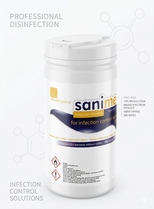 Sanimed Sanisafe 70% IPA Disinfectant Wipes - Medical Grade || Canister of 200 Wipes