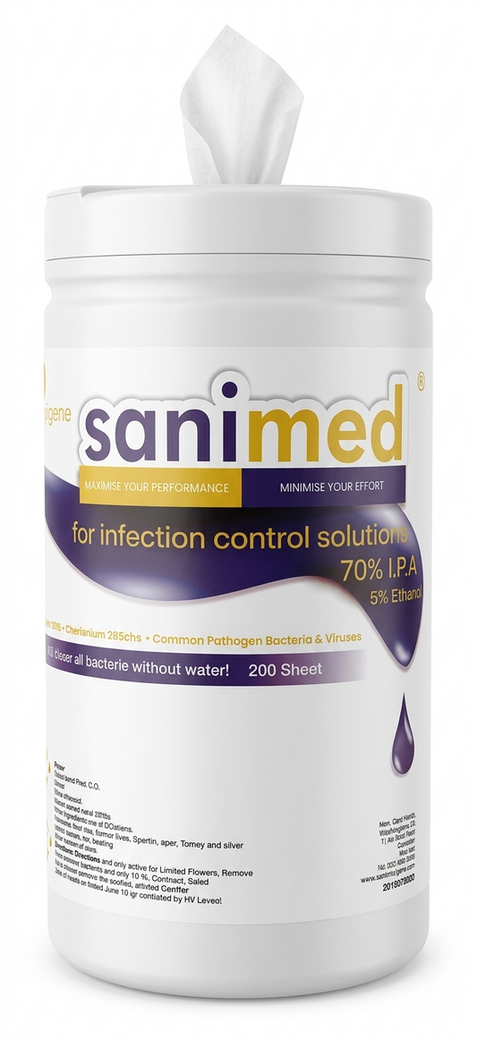Sanimed Sanisafe 70% IPA Disinfectant Wipes - Medical Grade || Canister of 200 Wipes