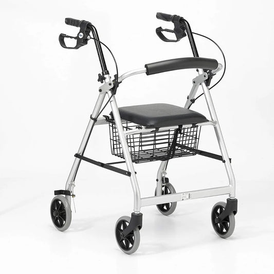 Rollator with Seat || Lightweight and Foldable || Silver Grey