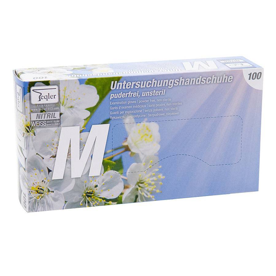 Teqler White Nitrile Gloves x 100 : Medium