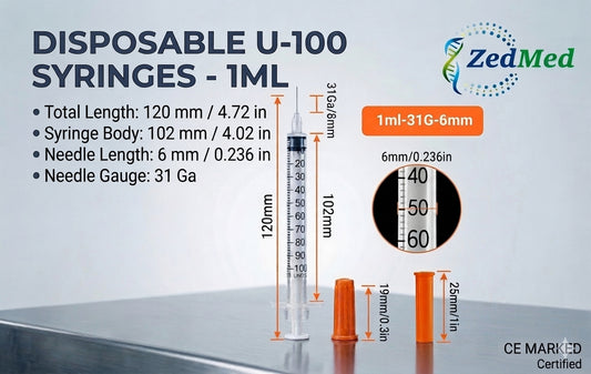 31G || 1ml Disposable Single-use Syringe and Needle, u100