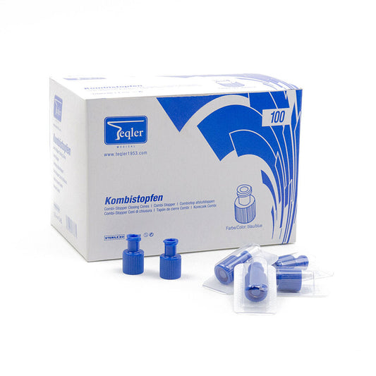 Blue Sterile Syringe Bung Caps Combi Stopper with Luer Lock || Pack of 100