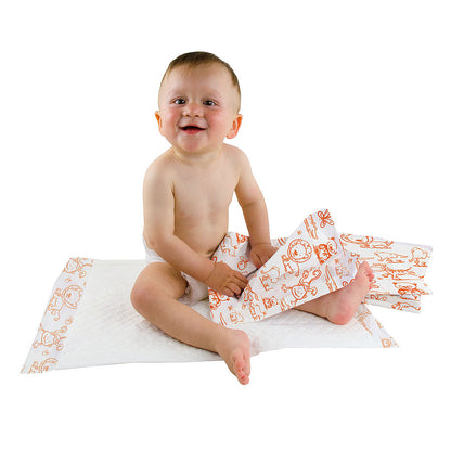 Disposable Baby Underlays || 40 x 60 cm - Zoo Animals print in Orange || Pack of 50