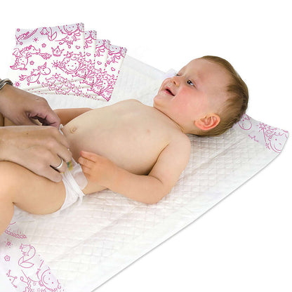 Disposable Baby Underlays || 40 x 60 cm - Princesses print in Pink || Pack of 50