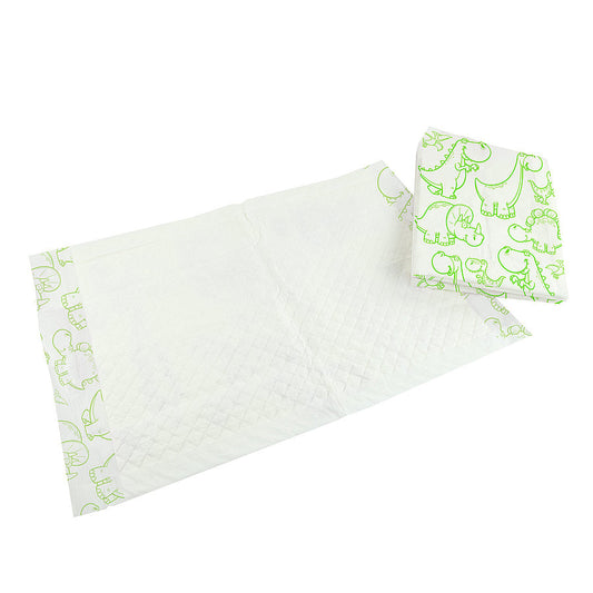 Disposable Baby Underlays || 40 x 60 cm - Dinosaurs print in Green || Pack of 50