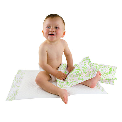 Disposable Baby Underlays || 40 x 60 cm - Dinosaurs print in Green || Pack of 50