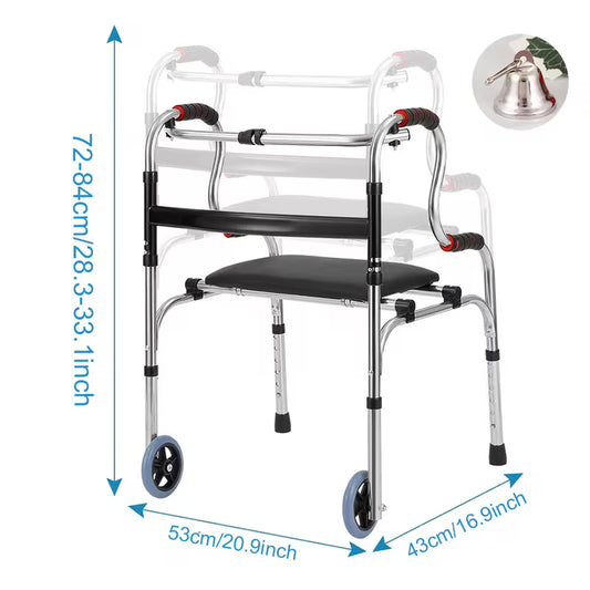 Folding Walking Frame || Lightweight Aluminum Adjustable Walker with Wheels and Built-In Seat