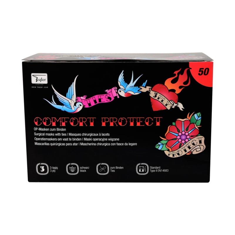 Surgical Mask for Tattoo Artists || Black || with ribbons for tying