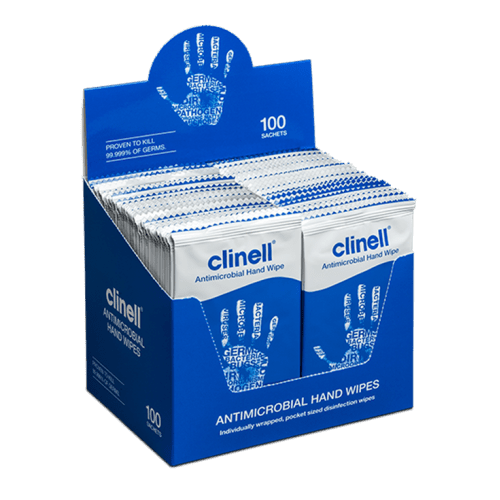 Clinell Antibacterial Hand and Surface Wipes x 100 (Individually Wrapped)