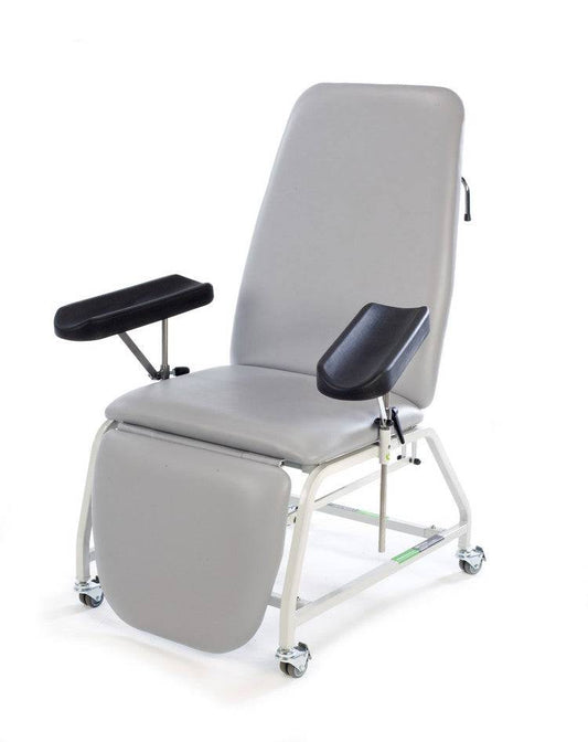 Plinth Reclining Phlebotomy Chair with Dual Blood Armrests and Wheeled Feet