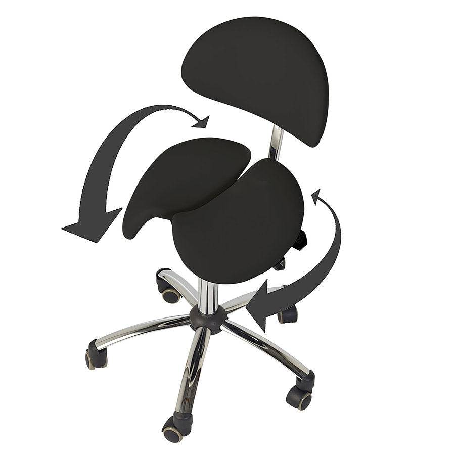 Split-Seat Saddle Stool with Backrest - Black